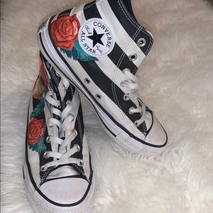 Striped converse with roses and skull